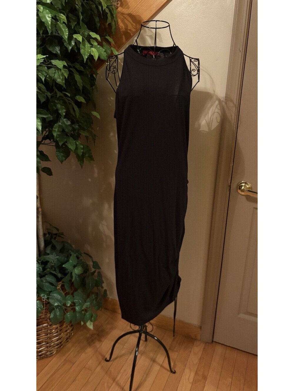 Philanthropy Side Ruched Bodycon Midi Dress Distressed Hem Size L NWT